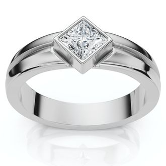 Pompeii3 Mens 3/8Ct Princess Cut Diamond Bezel Polished Wedding Ring 14k Gold Lab Grown