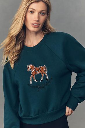 Maeve Embroidered Shrunken Crew-Neck Sweatshirt