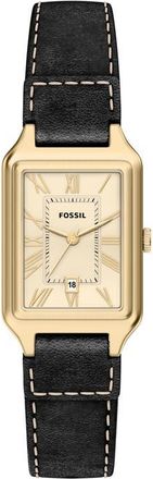 Fossil Raquel Leather Strap Watch, 23mm x 38mm in Gold/black at Nordstrom