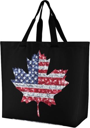 Generic Diamond Maple U.S. Flag Large Reusable Shopping Bag Lightweight Foldable Tote Bags Washable Shoulder Handbag