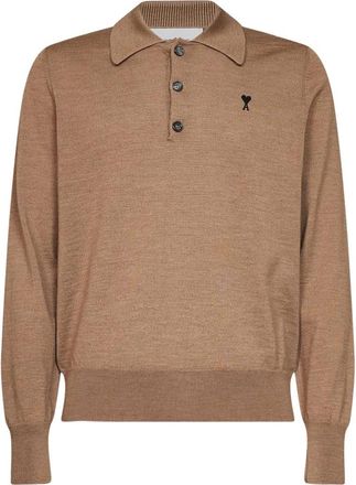 Ami Wool Polo With De Coeur - Heren - Polos - Beige - XL - Wol - Tops