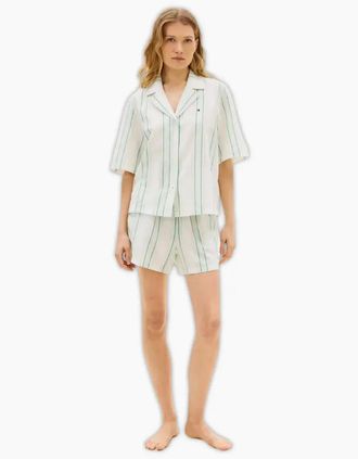 Tommy Hilfiger Womens TH Essentials Shirt & Shorts Line Pyjama Set, Tennis Court Green Stripe - White - Size: 14