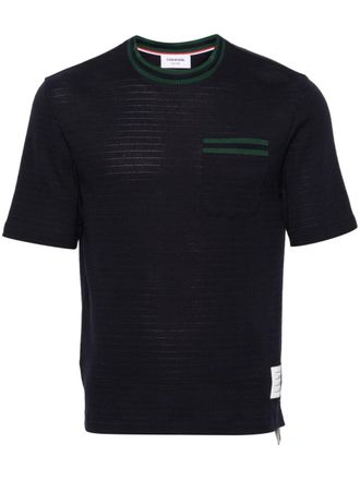 Thom Browne T-shirt con banda RWB - Blu