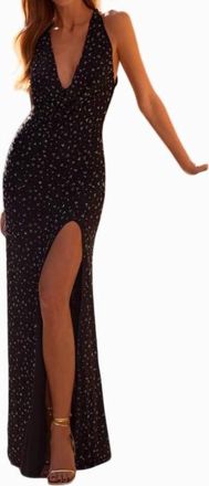 La Femme Halter Neck Gown In Black