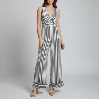 Alice & Olivia Alice + Olivia White/blue Striped Jacquard Laurice Jumpsuit