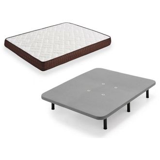 HOGAR 24 Zr27 - Colch&oacute;n + Base Tapizada Gris 5 Barras Con Patas, Medida 150x190 Cm. Nucleo Alta Densidad Transpirable Con Tejido 3d Y Aloe Vera