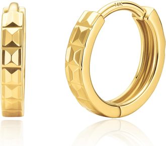 MAX + STONE 14K Yellow Gold Diamond Cut Square Huggie Hoop Earrings