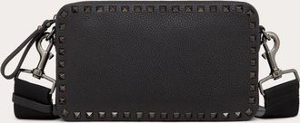 Valentino Garavani Borsa A Tracolla Rockstud In Vitello Granato Uomo NERO UNI