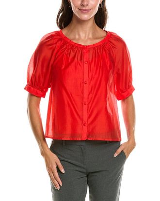 Vince Camuto Scoop Neck Button-Down Shirt