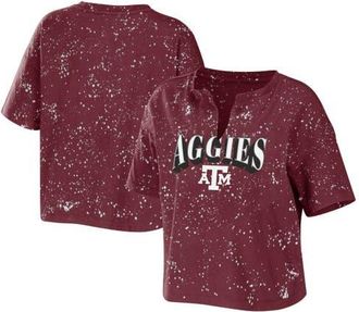 WEAR by Erin Andrews Womens WEAR by Erin Andrews Maroon Texas A&M Aggies Bleach Wash Splatter Cropped Notch Neck T-Shirt at Nordstrom, Size Xx-Large