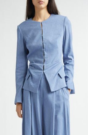 Lela Rose Slubbed Tucked Jacket in Bluebell at Nordstrom, Size 10