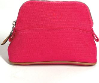 Herm&egrave;s Bolide Pink Leather Canvas Pouch Wash Bag (Pre-Owned)