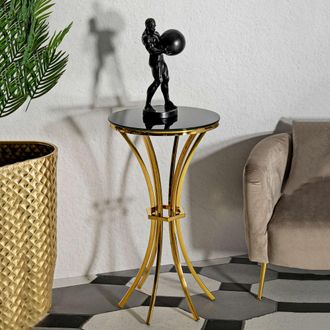 Dmora Mesa De Centro Datelosa, Forma Redonda, Color Superficie Transparente, Material Estructura En Vidrio, 50x50x92h Cm Oro