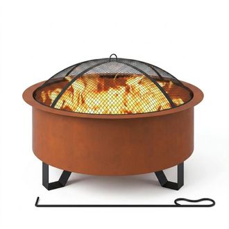 Teamson Home Outdoor Garden Fire Pit 66cm with Spark Guard Steel Brown