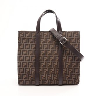 Fendi Brown Canvas Leather Handbag Tote Bag (Pre-Owned)