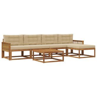 vidaXL Conjunto De Sof&aacute;s De Exterior Con Coj&iacute;n 6 Pcs Natural Y Beige Vidaxl
