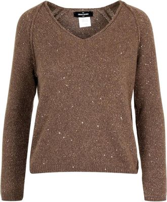 Gran Sasso Vest met ruitpatroon en Lurex - Dames - Truien - Bruin - Maat: XS Wol