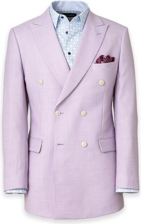 Paul Fredrick Wool Blend Houndstooth Double Breasted Peak Lapel Suit Jacket