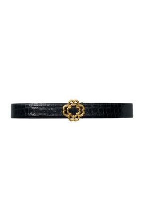 Maje Croc-effect leather double M belt in Black at Nordstrom, Size Small