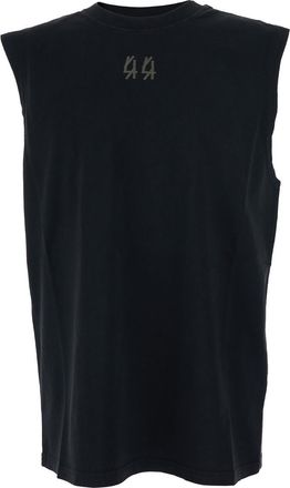 44 Label Group Black Sleeveless Crewneck Top With Logo Detail On The Front And Maxi Logo Print On The Rear In Cotton Man