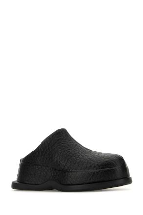 Alexander McQueen Womens Black Leather Wave Slippers