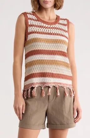 Daniel Rainn Stripe Tassel Trim Crop Sweater Tank in Multi at Nordstrom Rack, Size X-Small