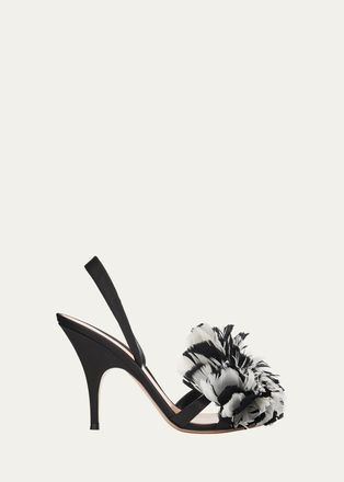 Gianvito Rossi 95mm Pom-Pom Crepe Satin Slingback Sandals