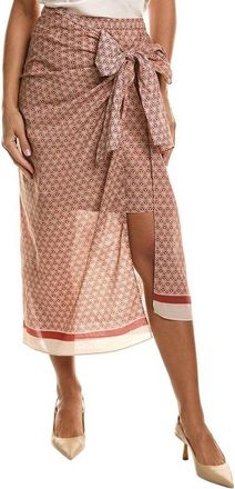 Brunello Cucinelli Womens Red Beige Patterned Wrap Skirt, Size 12