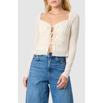 All in Favor Tie Front Lace Top in Ivory at Nordstrom Rack, Size X-Large