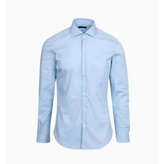 Fay Formal Shirts, male, Blue, Size: 2XL Collo Francese Stretch Shirt