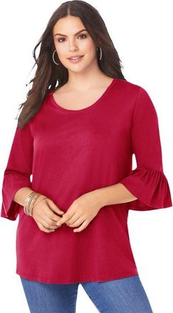 Roaman's Plus Size Cotton Ultimate Bell Sleeve Tee in Classic Red at Nordstrom, Size 40