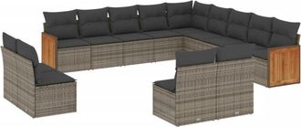 vidaXL Set Sof&aacute;s De Jard&iacute;n Con Cojines 13 Piezas Rat&aacute;n Sint&eacute;tico Gris Vidaxl