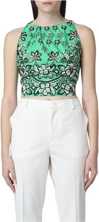 Red Valentino Groene Bloemen Halternek Top - Dames - Tops zonder mouwen - Groen - XS - Tops