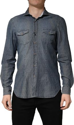 Domenico Tagliente DarkBlue Long Sleeve Collared Denim Mens Shirt (Pre-Owned)