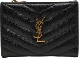 Saint Laurent Pre-owned Vintage Portemonnee (bi-fold) - Dames - Vintage Accessoires - Zwart - ONE Size - Leer - Vintage
