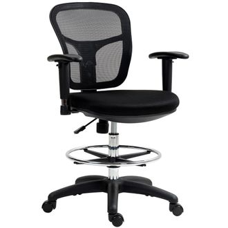 HOMCOM Drafting Stool Chair with Adjustable Armrest for Standing Desk - Black | TJ Hughes