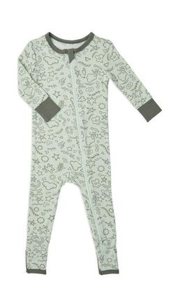 Everly Grey Convertible Romper Fitted Long Sleeve Pajama in Sage Doodle at Nordstrom, Size 18-24M