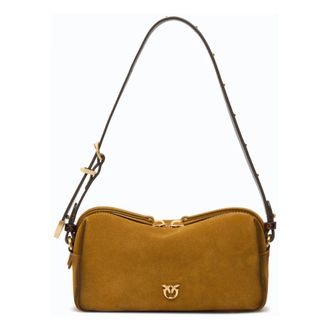 Pinko Bauletto Trittico Mini Suede - Dames - Schoudertassen - Bruin - ONE Size - Polyester - Tassen