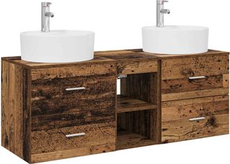 vidaXL Juego De Muebles De Ba&ntilde;o 3 Uds. Madera Envejecida Vidaxl