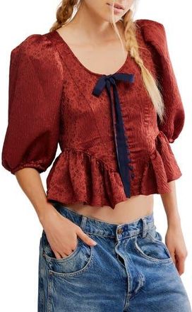 Free People Pamela Embroidered Bow Crop Top in Spiced Rum at Nordstrom Rack, Size X-Small