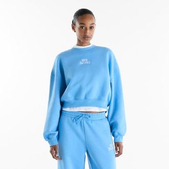 New Balance Donna Sport Linear Graphic Fleece Crew in Blu, Taglia 2XL