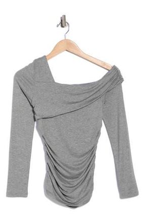 Elodie One Shoulder Long Sleeve Ruched Top in Heather Grey at Nordstrom Rack, Size X-Large
