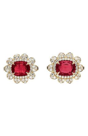 Goshwara G-ONE Garnet & Diamond Stud Earrings in Red at Nordstrom