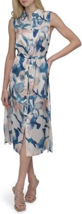 DKNY Floral Sleeveless Shirtdress in Spring Navy at Nordstrom Rack, Size 16
