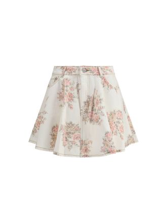 Ganni Floral Print Denim Miniskirt