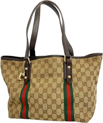 Gucci Beige Brown Canvas Tote Bag (Pre-Owned)