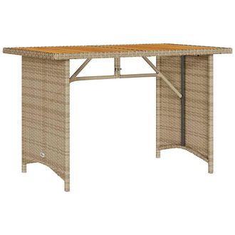 Berkfield Home Garden Table with Wooden Top Beige 110x68x70 cm Poly Rattan | Size: 110 x 68 x 70 cm