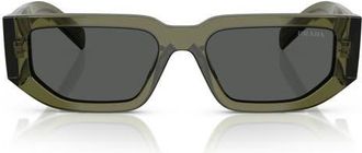 Prada 55mm Rectangular Sunglasses in Grey Green at Nordstrom