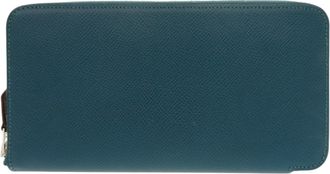 Herm&egrave;s Green Epsom Leather Silk Long Wallet (Bi-Fold) (Pre-Owned)