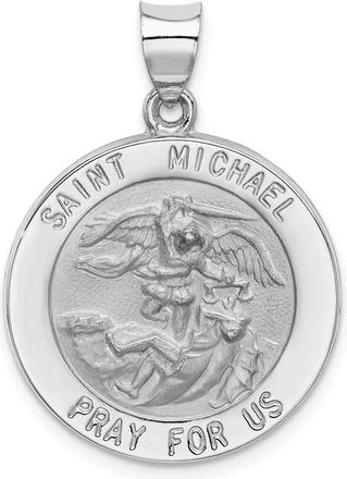 Diamond2Deal 14k White Gold and Satin Hollow St. Michael Medal Round Pendant
